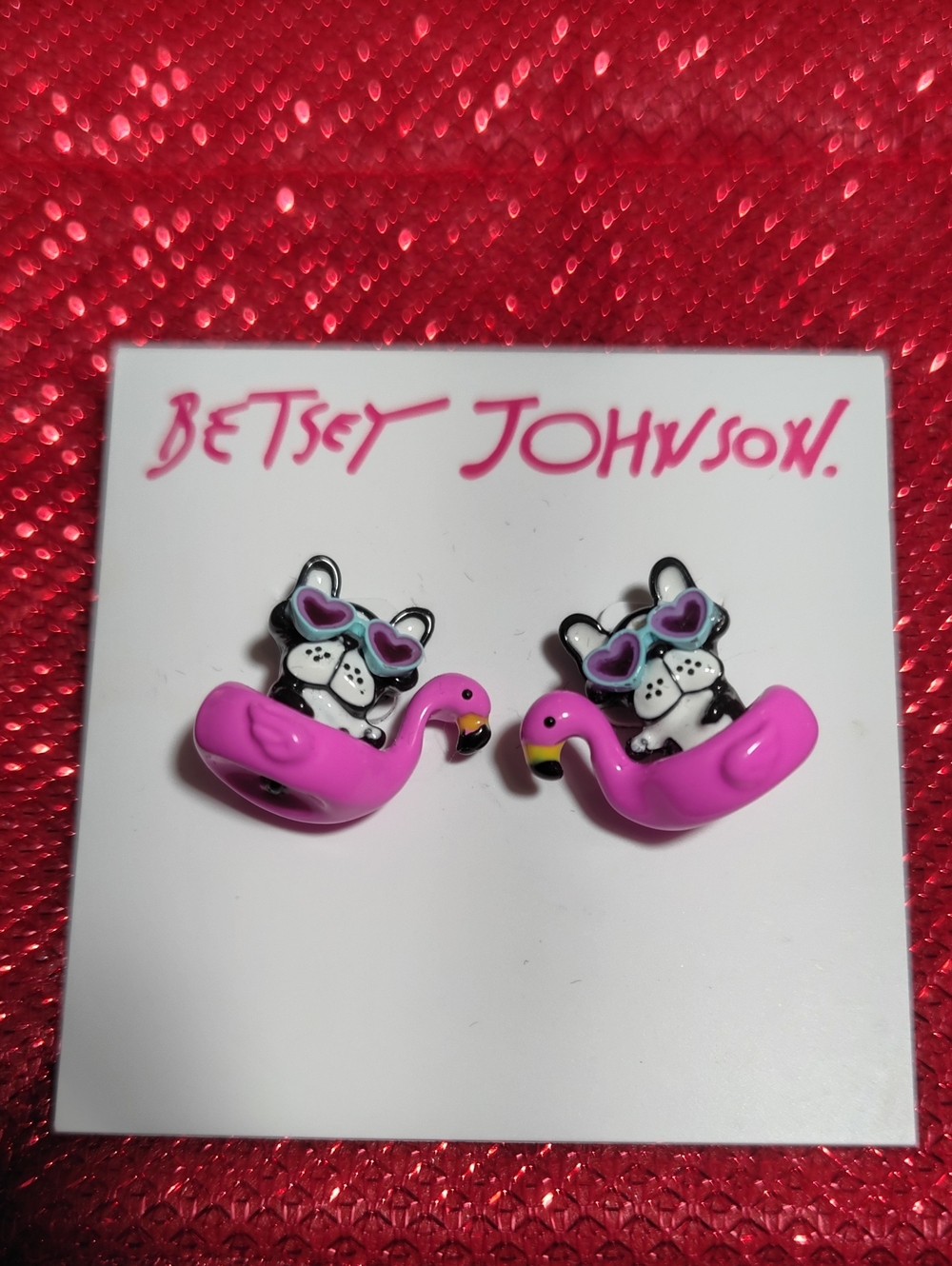 Betsey Johnson Pink Flamingo Pup Stud Earrings